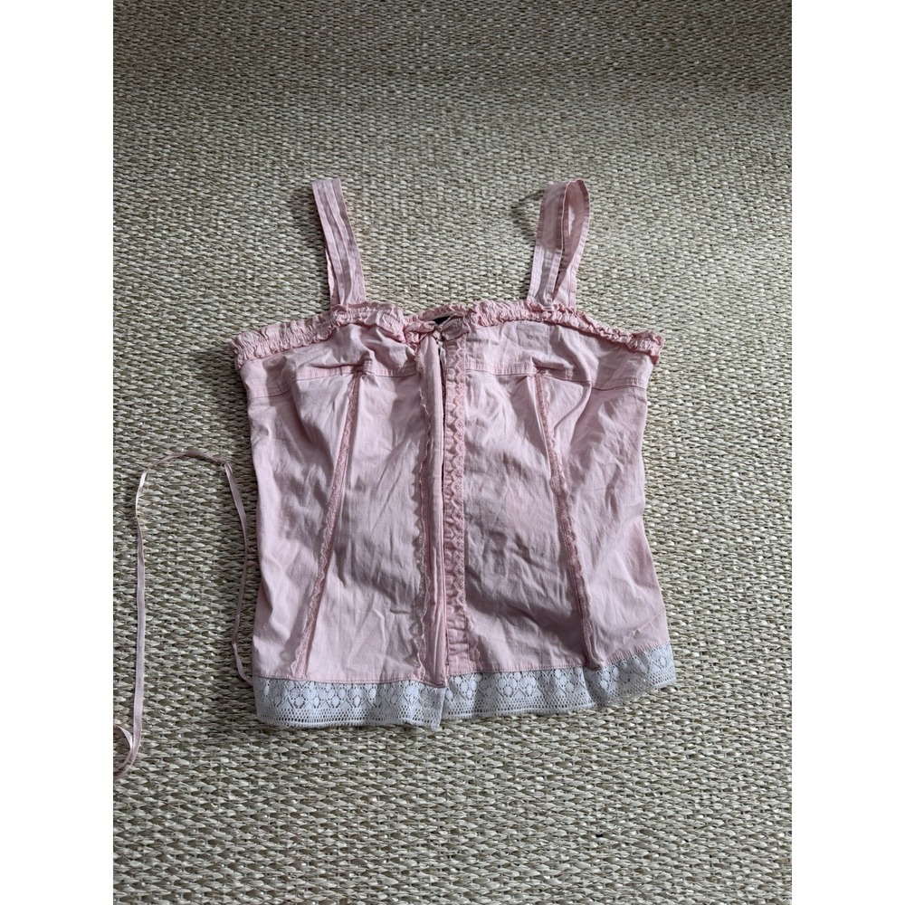 Vintage Y2K Lace Corset Bustier Pink Romantic Top Whimsical Fairy Cottagecore